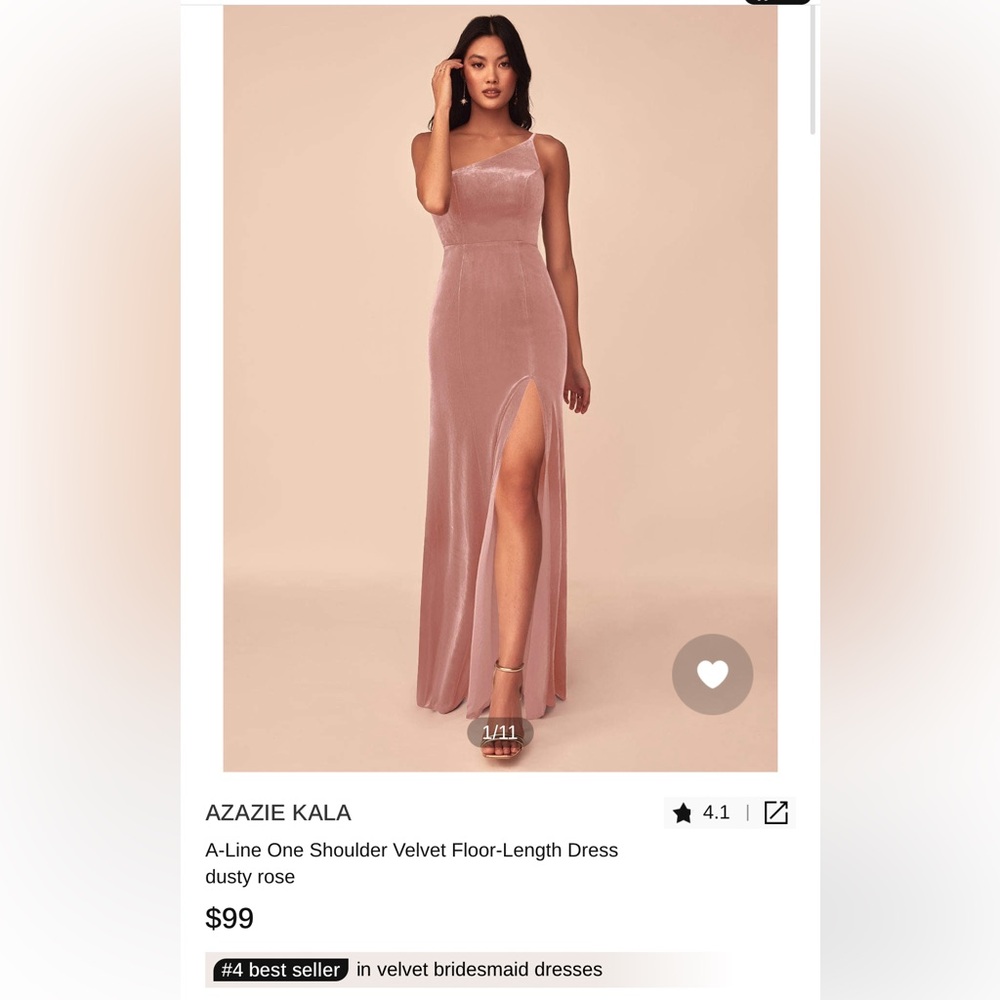 Azazie Dusty Rose Velvet NWT